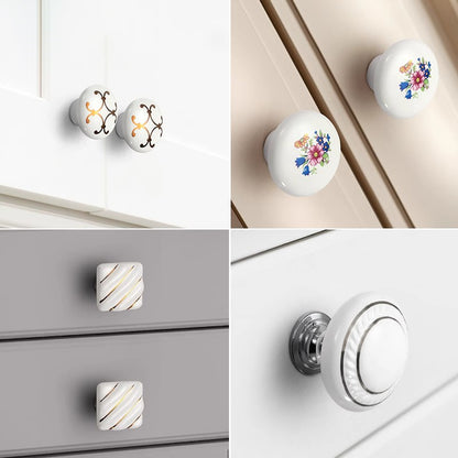 VICKI BROWN 12 Pcs White Single Hole Ceramic Knob Pull Handle Round Shape Small Handles For Cabinet Drawer Cupboards