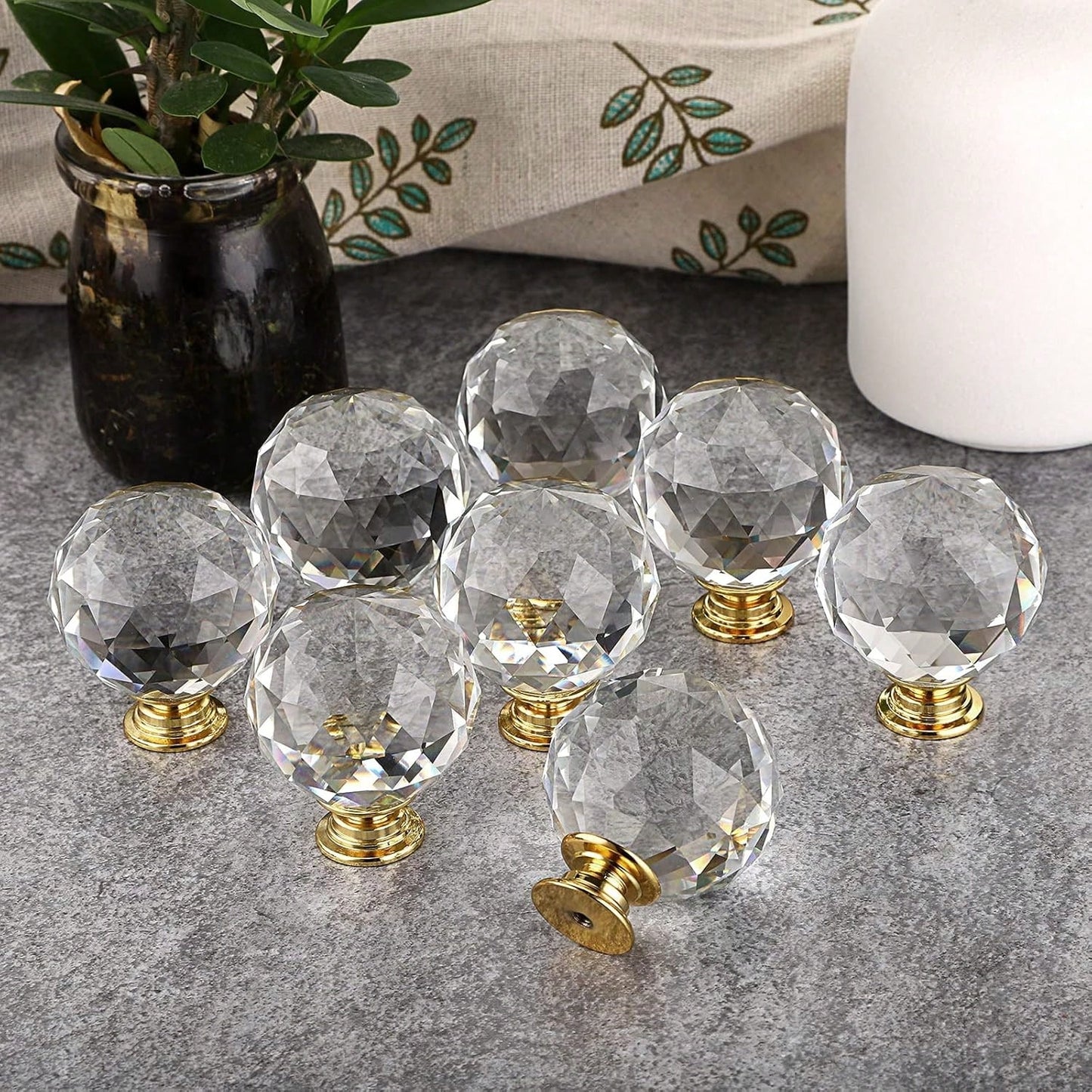 4 Pcs Drawer Knobs Diamond Shaped Crystal Glass 40MM(1.6 Inches) Cabinet Dresser Cupboard Door Knobs Crystal Drawer Pull With Gold Base