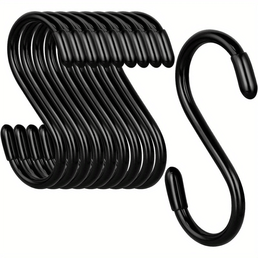 3 Inches S Hooks For Hanging, Metal Black Rubber Coated S Hooks For Plants, Clothes, Pans, And Cups 30 Pcs