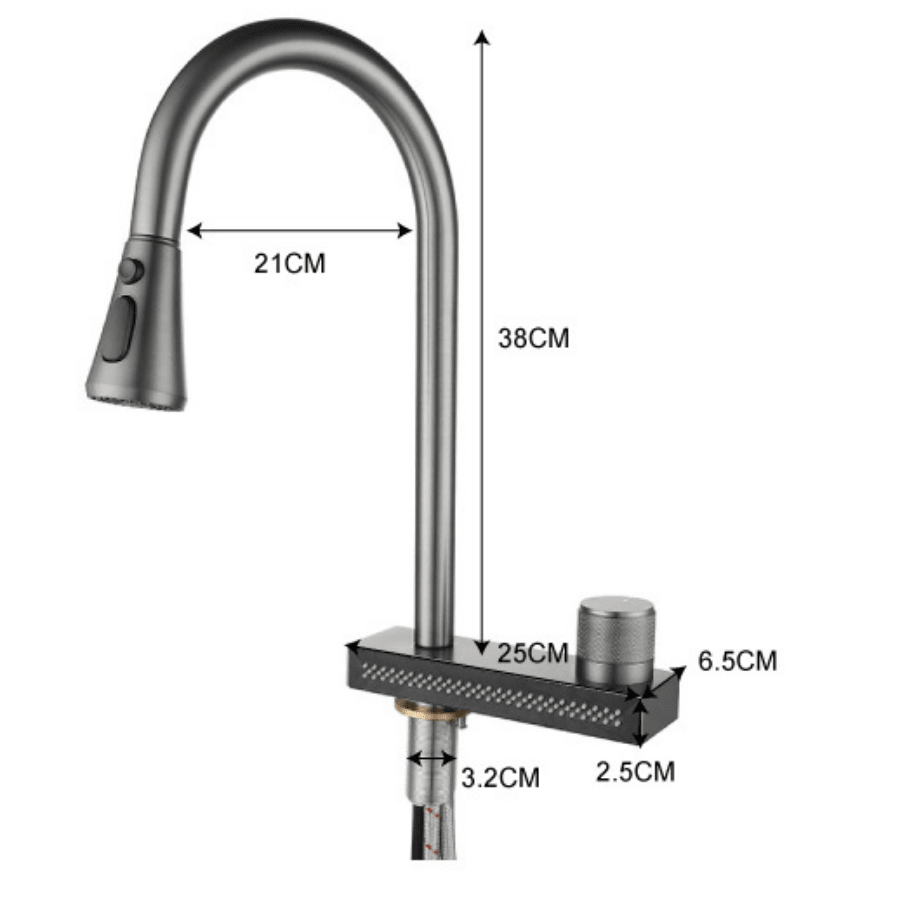 1Pc Kitchen Faucet With Pull-Down Waterfall Shower, Stainless Steel Kitchen Tap With Single Hole Hot And Cold Water 360° Swivel Multifunction Tap (Grey)