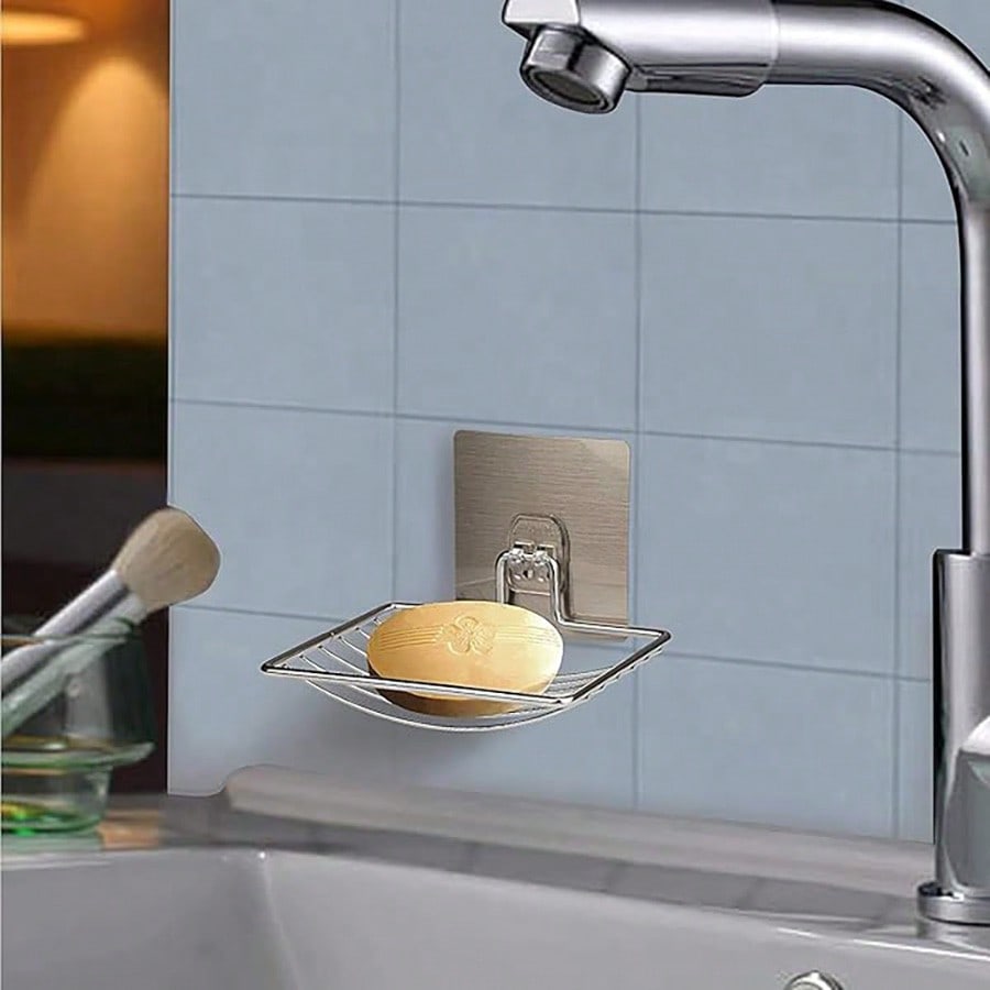 1Pc Draining Soap Dish Holder, Wall Mounted Soap Rack, No Punching, For Bathroom & Kitchen