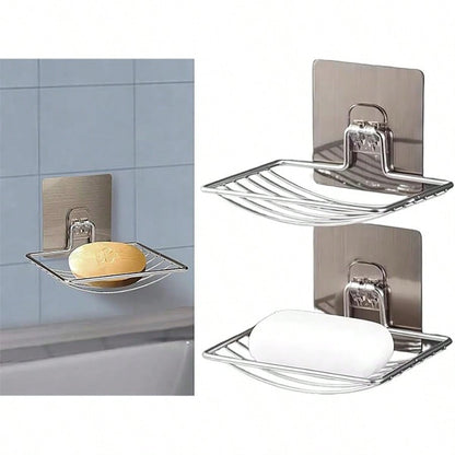 1Pc Draining Soap Dish Holder, Wall Mounted Soap Rack, No Punching, For Bathroom & Kitchen