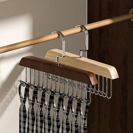 1 Pc Closet Organizer Space-Saving Wooden Hanger With 8 Hooks For Belts, Ties, Scarves, Hats And Tank Tops