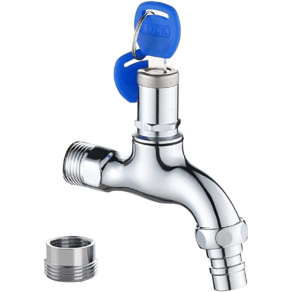 2 Pcs Outdoor Faucet Prevents Water Theft And Unauthorized Use, 1/2-Inch X 1/2-Inch Hose Bibb With 1/2-Inch To 3/4-Inch Faucet Adapter And 2 Keys