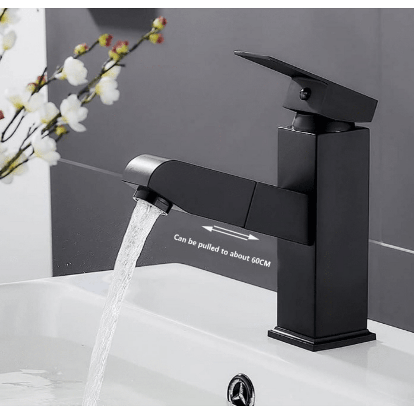 1 Pc Single Hole Bathroom Faucet With Pull Out Sprayer Single Handle Sink Tap With Rotating Spout Black