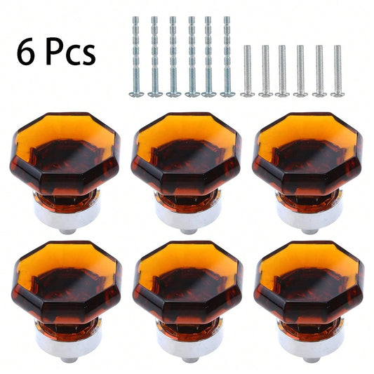 6 Pcs Amber Crystal Knobs, Glass Cabinet Knobs Crystal Cabinets Cupboard Knob, Decorative Hardware Glass Dresser Handles (6, Amber)