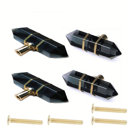 4Pcs Acrylic Crystal Knobs, Copper Wire Hand Wound Drawer Closet Handles, Brass Cabinet Door Handle, Black Transparent 2.36" X 1.18".