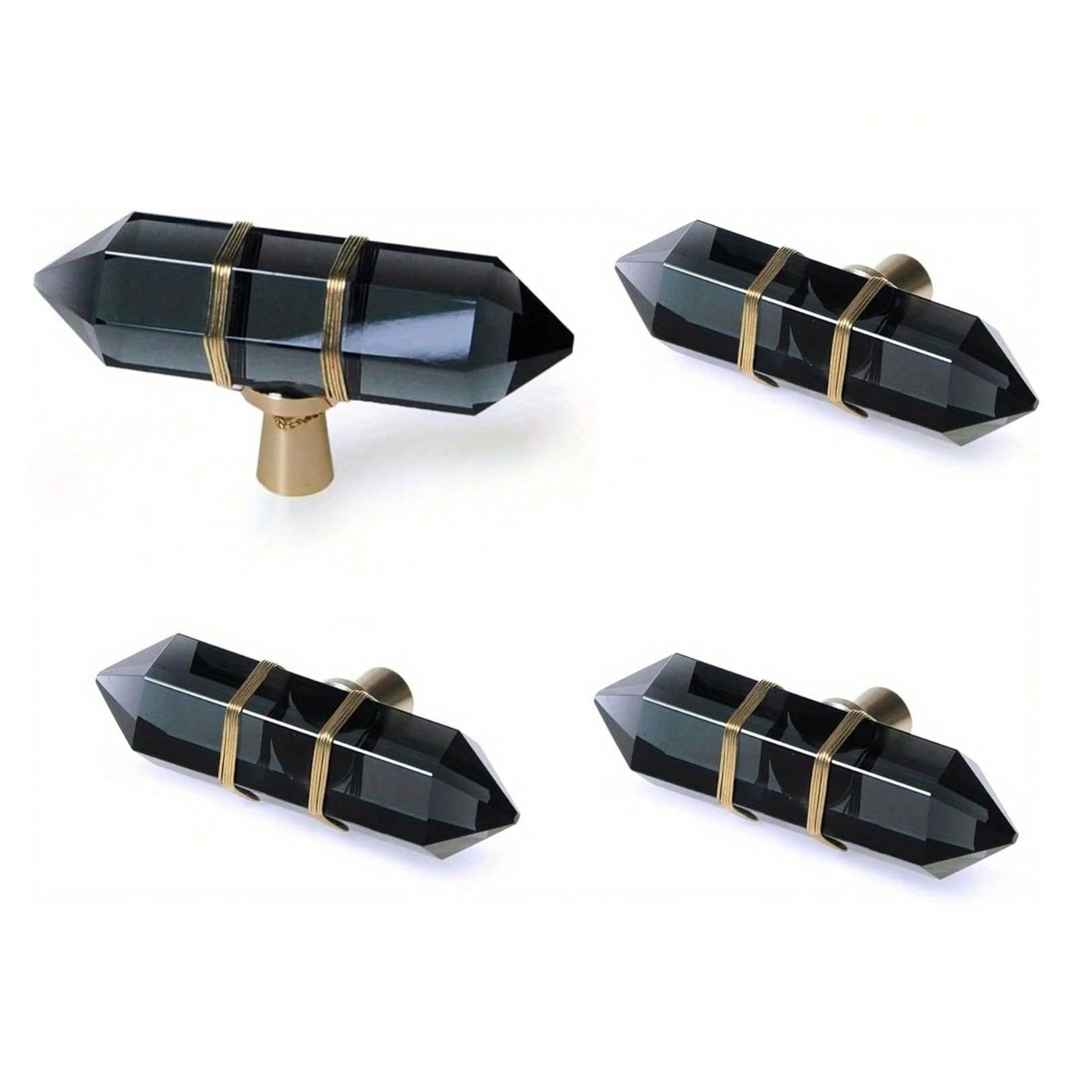 4Pcs Acrylic Crystal Knobs, Copper Wire Hand Wound Drawer Closet Handles, Brass Cabinet Door Handle, Black Transparent 2.36" X 1.18".