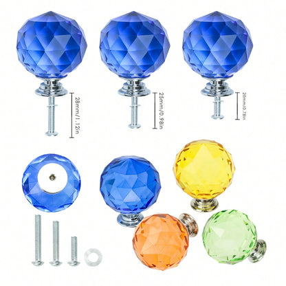 1.18 Inch/ 30 MM Pack Of 12 Round Crystal Cabinet Knobs With Screws, Dresser Knobs Handle For Home, Kitchen, Drawer And Cupboard(Blue+Silver)