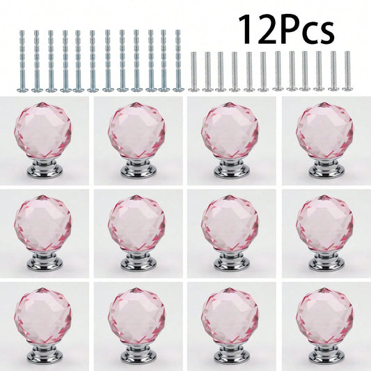 12pcs 30mm Crystal Glass Knobs Cabinet Handles Crystal Ball Cupboard Pulls Drawer Knobs Kitchen Furniture Handle (Color : Pink)