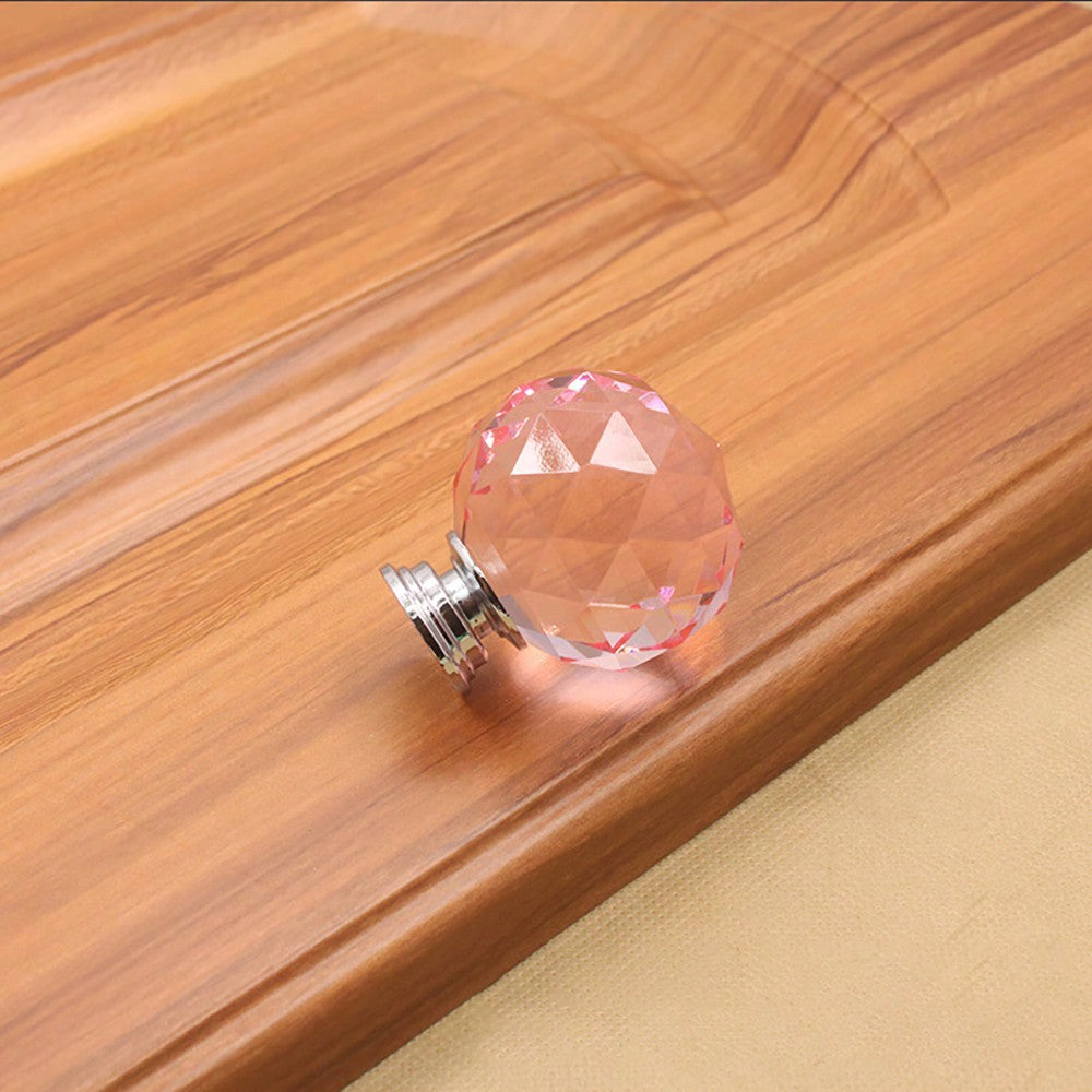 12pcs 30mm Crystal Glass Knobs Cabinet Handles Crystal Ball Cupboard Pulls Drawer Knobs Kitchen Furniture Handle (Color : Pink)