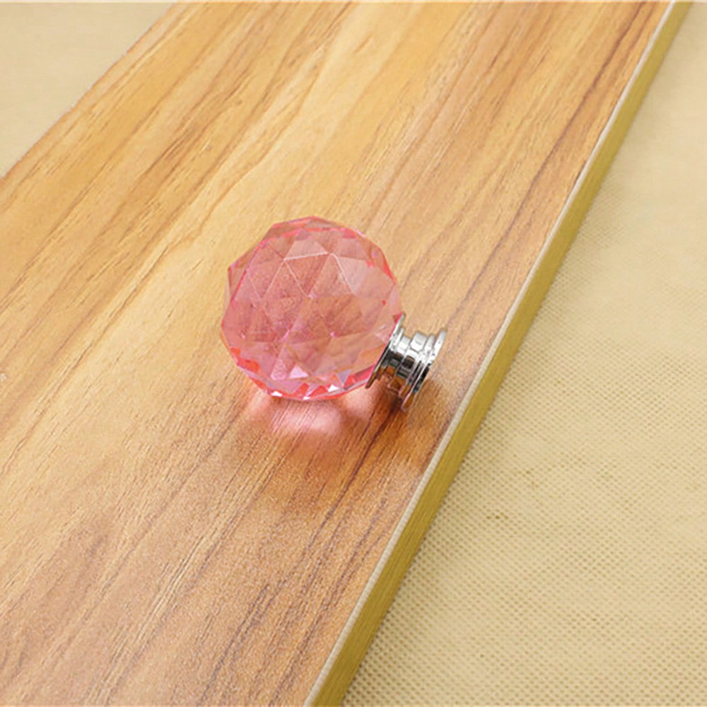 12pcs 30mm Crystal Glass Knobs Cabinet Handles Crystal Ball Cupboard Pulls Drawer Knobs Kitchen Furniture Handle (Color : Pink)