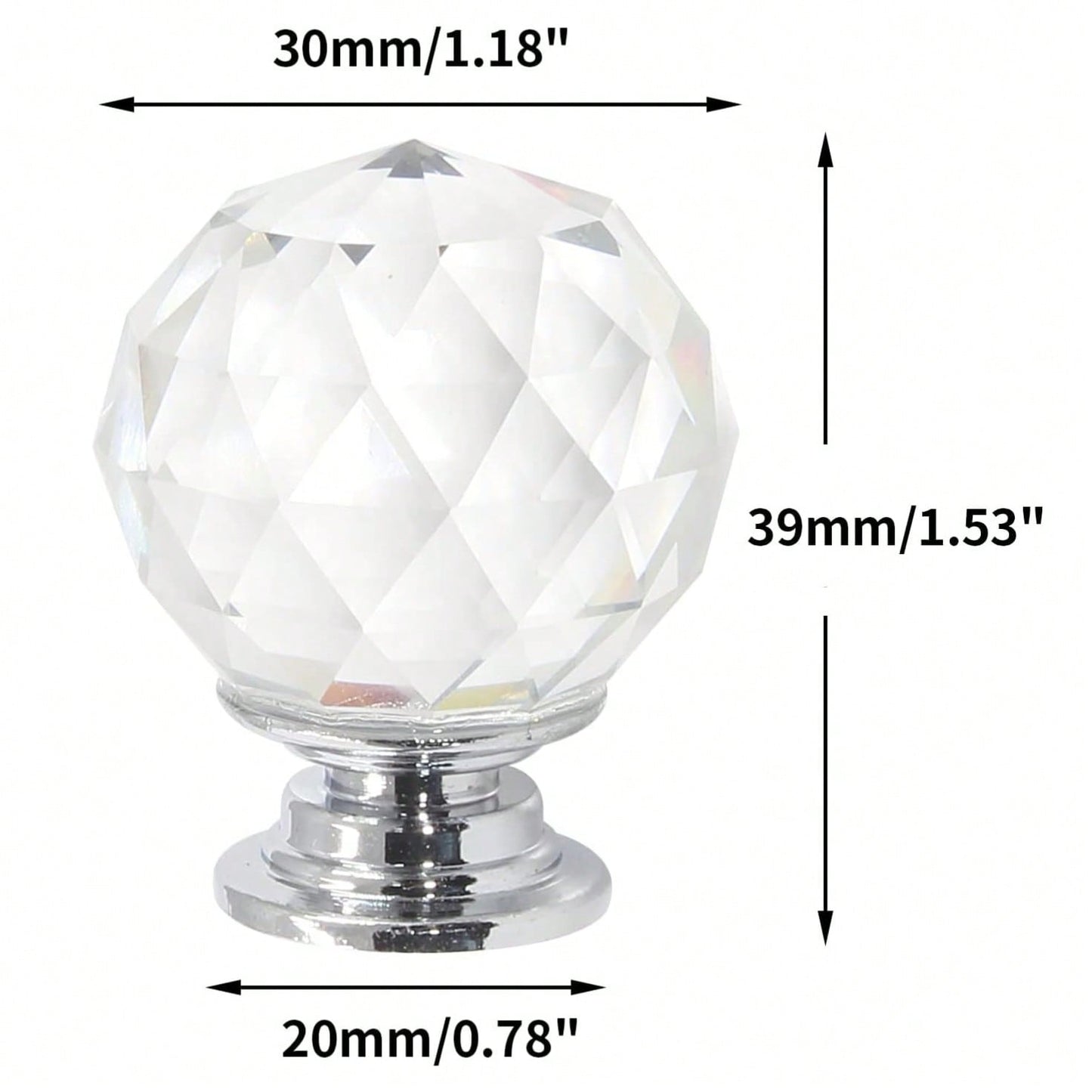 12 Pcs Round Diamond Crystal Cabinet Knobs 1.2 Inch/30mm Clear Crystal Drawer Knobs For Cabinet, Cupboard, Wardrobe, Dresser