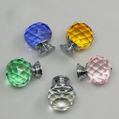 12Pcs YELLOW, Round Shape Crystal Glass 30mm Kitchen Cabinet Door Drawer Knob Cupboard Dresser Wardrobe Pull Handle With Screws