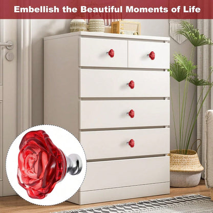 4PCS Red Glass Dresser Knobs, Rose Crystal Drawer Handles Diamond Furniture Pulls for Cabinet Cupboard Wardrobe Bathroom Kitchen Office Decoration, with Screws