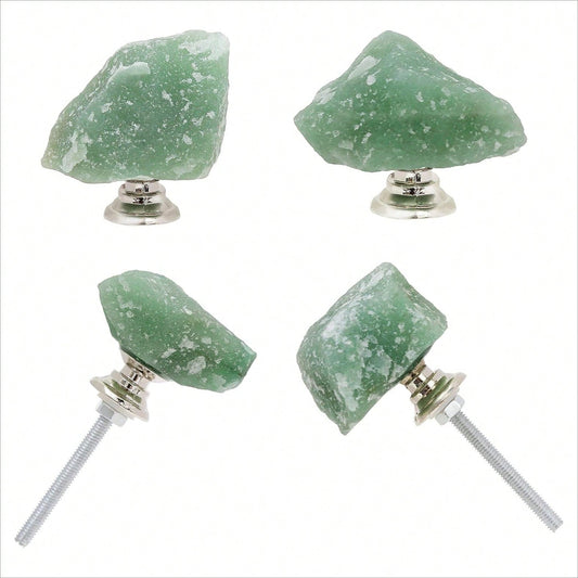 4pcs Green Aventurine Kitchen Cabinet Knobs, Quartz Drawers Pulls And Knobs, Crystal Knobs For Dresser Drawers Closet Door Cupboard