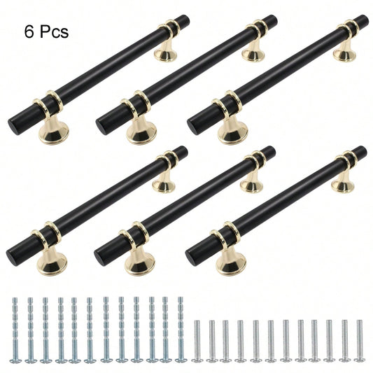 6 Pack Cabinet Pulls Door Handle Black Gold Kitchen Drawer Pulls Cupboard Dresser Handles 128mm/5 Hole Center