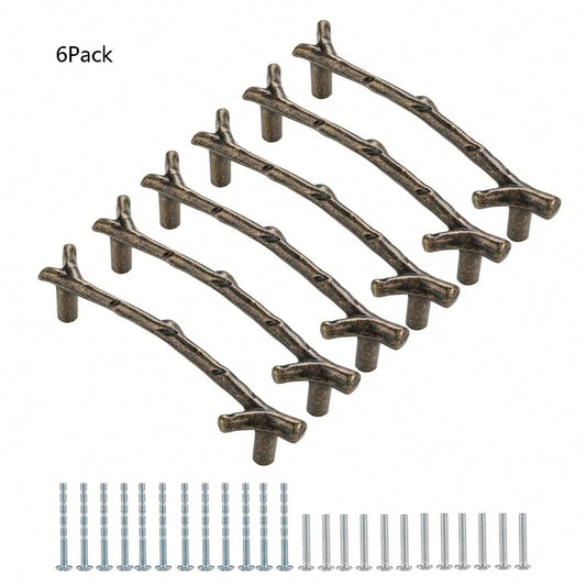 6 Pack Bronze Twig Pulls Branch Zinc Alloy Decorative Cabinet Wardrobe Furniture Door Drawer Knobs Pulls Handles Hardware, (  3.78 In, 96 Mm (Hole Distance)) Hole Centers