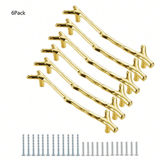 6 Pcs Twig Branch Cabinet Knobs Vintage Drawer Knobs Black Tree Twig Dresser Knobs Zinc Alloy Pulls Double Hole Knobs For Farmhouse Dresser Drawers Pulls  (Gold, 5.04" Hole Distance (128mm))