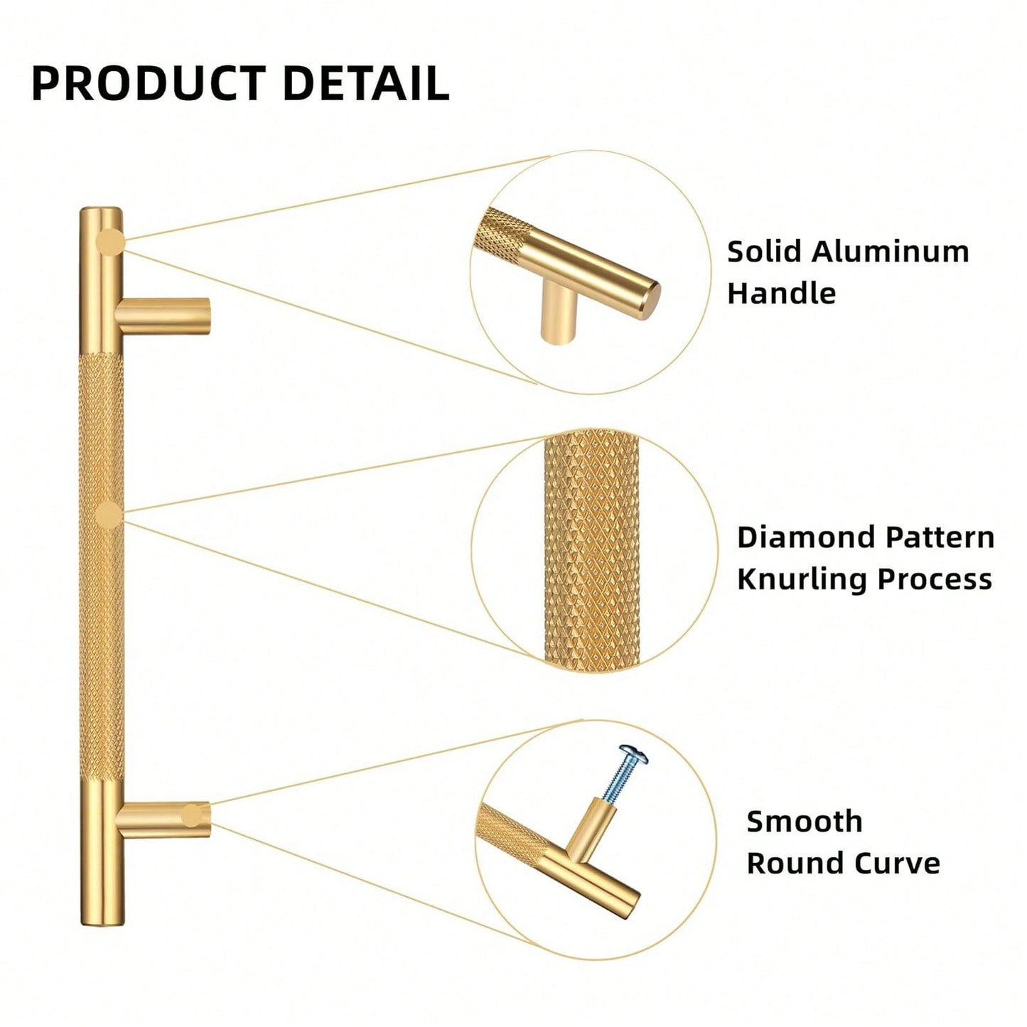 Cabinet Handles Gold Drawer Pulls And Knobs 2Pack Knurled Hardware For Kitchen Bathroom Dresser Furniture Cupboard Door (  6.25"/160MM Hole Center)