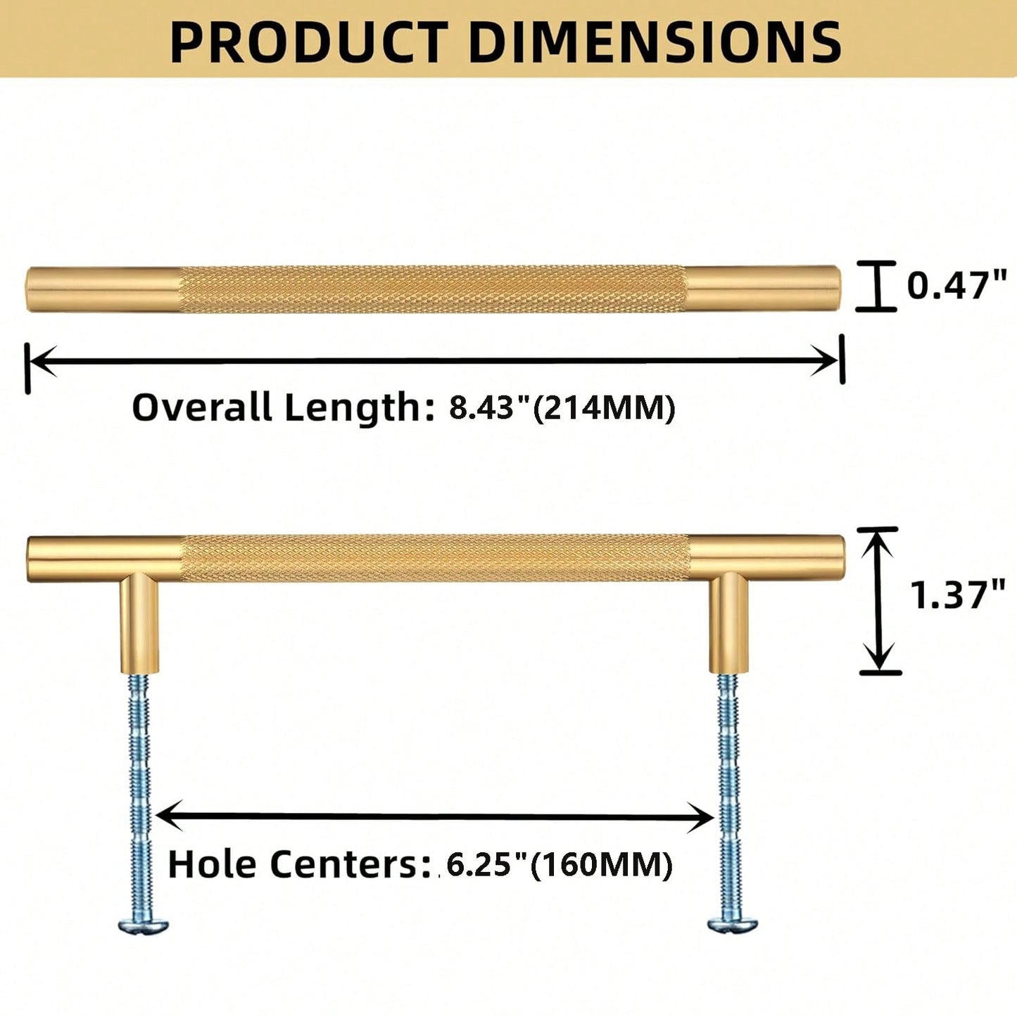 Cabinet Handles Gold Drawer Pulls And Knobs 2Pack Knurled Hardware For Kitchen Bathroom Dresser Furniture Cupboard Door (  6.25"/160MM Hole Center)