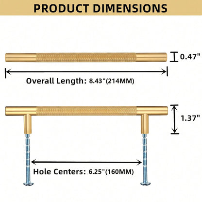 Cabinet Handles Gold Drawer Pulls And Knobs 2Pack Knurled Hardware For Kitchen Bathroom Dresser Furniture Cupboard Door (  6.25"/160MM Hole Center)