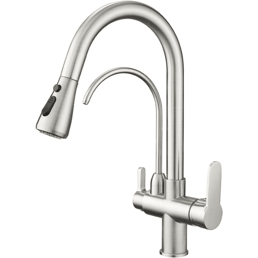 1Pc Kitchen Sink Faucet With Pull Down Sprayer 2 Handle 3 In 1 Water Filter Purifier Faucets Brushed Nickel