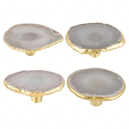 Unique White Agate Cabinet Knobs And Pulls Set Of 4,Knobs For Cabinets And Drawers Gold Dresser Knobs Bifold Door Knob For Closet Kitchen Cupboard