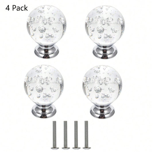 4 Pcs 30mm Round Shape Bubble Crystal Glass Cabinet Knobs with Screws Drawer Knob Pull Handle Used for Kitchen, Dresser, Door, Cupboard(Clear)