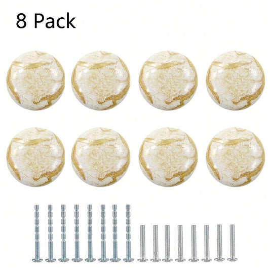 8 Pack 1.2" Ceramic Knobs Door Handle Cabinet Drawer Marble Finish Cupboard Pull For Cupboards, Wardrobe, Drawer, Dresser, Chest