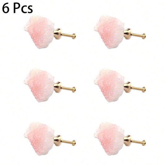 6Pcs White crystal buds colorful brass single hole pulls light luxury drawer cabinet door small handle natural ore brass pulls