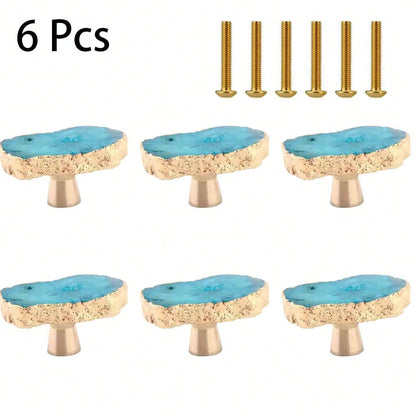 6 Pcs Light luxury colorful natural crystal pull handle coat hook hook brass handle drawer cabinet clothes wall hanging