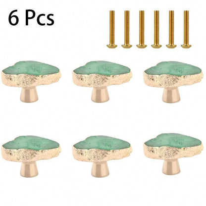 6 Pcs Light luxury colorful natural crystal pull handle coat hook hook brass handle drawer cabinet clothes wall hanging