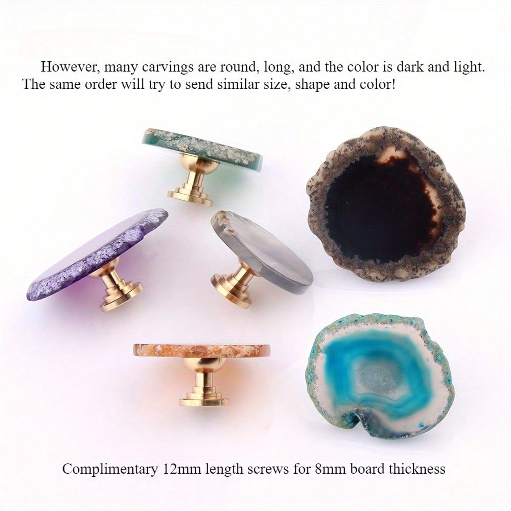 6 Pcs Creative with shape agate jade handle light luxury color pure copper handle clothes cabinet cabinet door drawer single hole handle