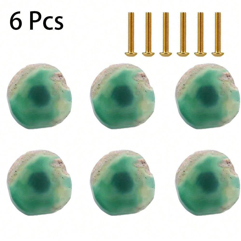 6 Pcs Creative with shape agate jade handle light luxury color pure copper handle clothes cabinet cabinet door drawer single hole handle