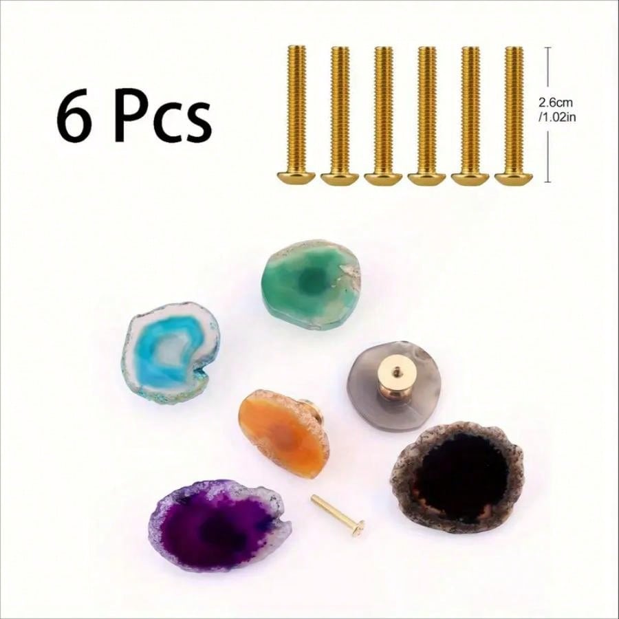 6 Pcs Creative with shape agate jade handle light luxury color pure copper handle clothes cabinet cabinet door drawer single hole handle