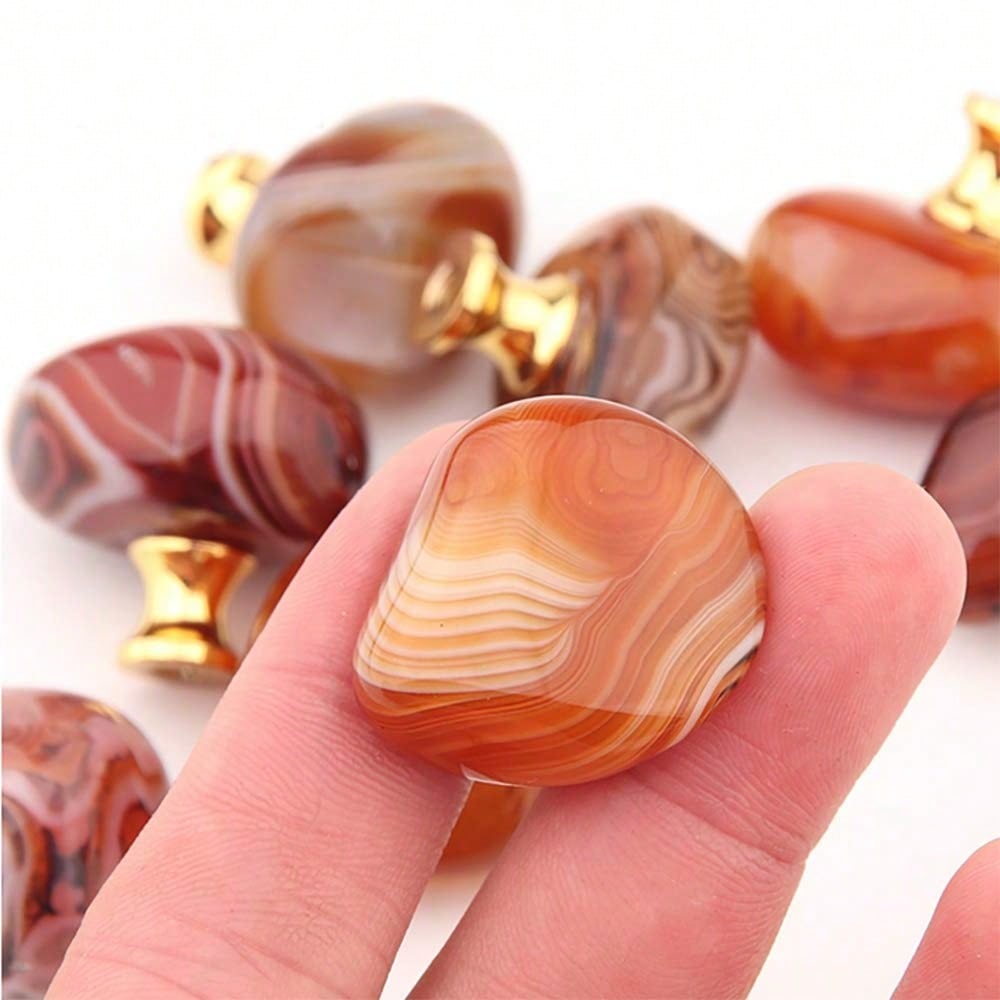 4pcs Light Luxury Red Agate Carnelian Handles Metal Base Drawer Cabinet Wooden Box Knobs Carnelian Kitchen Cabinet Pulls