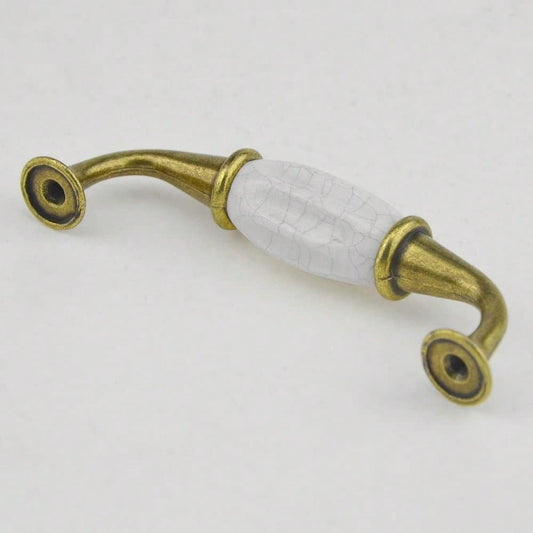 2PCS Cabinet Dresser Pulls White Ceramic Dresser Pulls Cupboard Drawer Pull Knobs Door Pull Handle with Screws 3.8"/96mm Centers (Gold, White) (3.78 Inch Hole Centers)