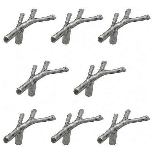 8 Pack Twig Knobs Tree Branch Handles Drawer Knobs Fashion Zinc Alloy Pulls Furniture Dresser Pull Handles Door Knobs for Cabinets (Ancient Silver)