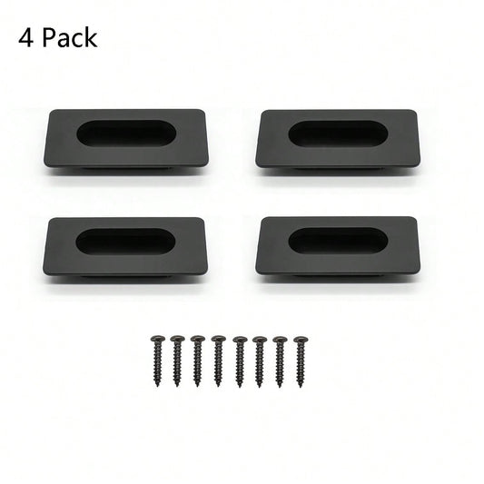 Pack of 4 Embedded Handles, Zinc Alloy, Moulded Handles, Rectangular Furniture Handles, Matt Handles for Kitchen Cabinets, Sliding Door, Tatami, Invisible Handles, 64 mm