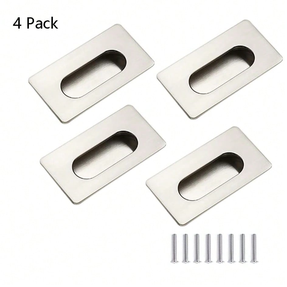 4 Pcs Recessed Sliding Door Handles Concealed Zinc Alloy Flat Sliding Door Pull Handles for Cupboard Wardrobe Drawers Embedded Brushed Flush Pull Handle Rectangular Handles 64mm