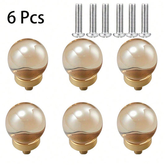 6PCS Round Single Hole Natural Stone Handle Dresser Drawer Wardrobe Luxury Door Pull Brass Handle