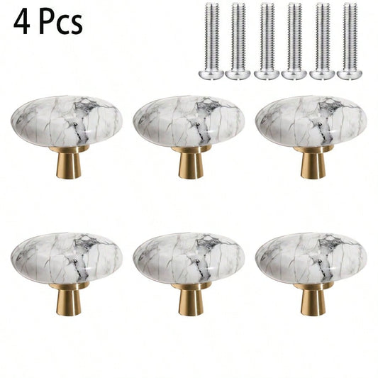 6 Pcs Crystal brass handle Marble round furniture wine cabinet bookcase drawer door handle European light single-hole handle