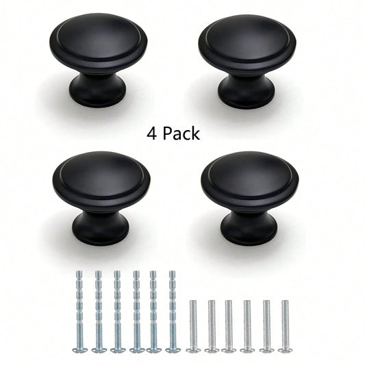 4 Pieces Black Round Kitchen Cabinet Knobs 1 Inch Cabinet Pulls Knob Cabinet Door Handles Round Drawer Handles Hardware Cupboard Knobs and 4 Screws