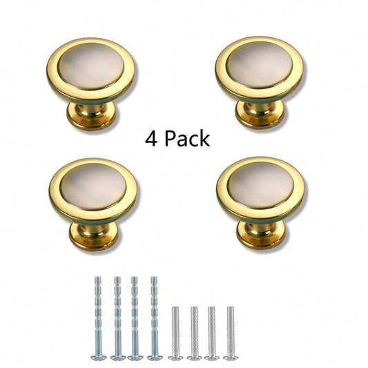 4-Pack Cabinet Handle Knobs Golden Two-Color Nickel Brushed Arch Curved Kitchen Cabinet Hardware Handle Pull -for Bedroom Dresser Drawer Wardrobe Door (Knob, Gold)