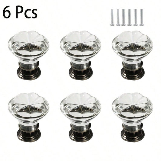 6Pcs,Eight petals flower cabinet drawer handle,American trend light luxury clear crystal pulls