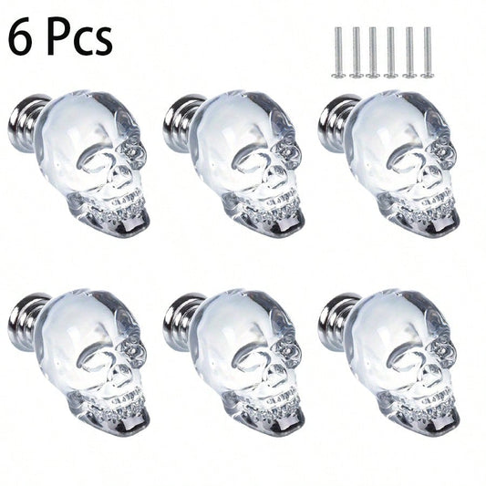 6 Pcs Skull Cabinet Drawer Door Handle, American Trend Light Luxury Clear Crystal Pulls