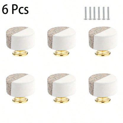 6 Pcs Modern colorful marble cabinet drawer handles, Scandinavian luxury aluminum dresser knobs