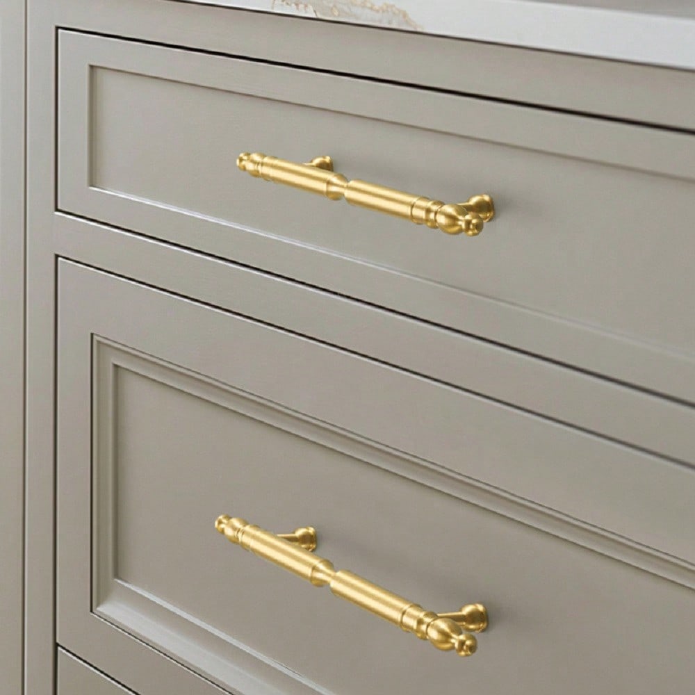 1 Pack Brushed Gold Cabinet Pulls, Single hole,5 Inch (128mm), 6.3 Inch (160mm),7.56Inch (192mm)Solid Brass Kitchen Cupboard Bathroom Dresser Handles, Furniture Hardware Drawer Pulls Cabinet Handles