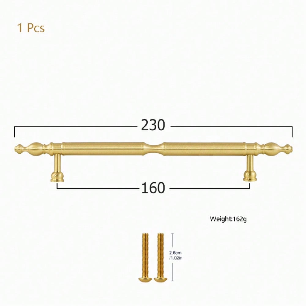 1 Pack Brushed Gold Cabinet Pulls, Single hole,5 Inch (128mm), 6.3 Inch (160mm),7.56Inch (192mm)Solid Brass Kitchen Cupboard Bathroom Dresser Handles, Furniture Hardware Drawer Pulls Cabinet Handles